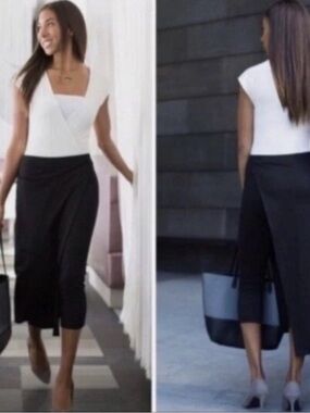 Betabrand NWT Black Draped Overlay Cropped Leggings Pants Petite Medium